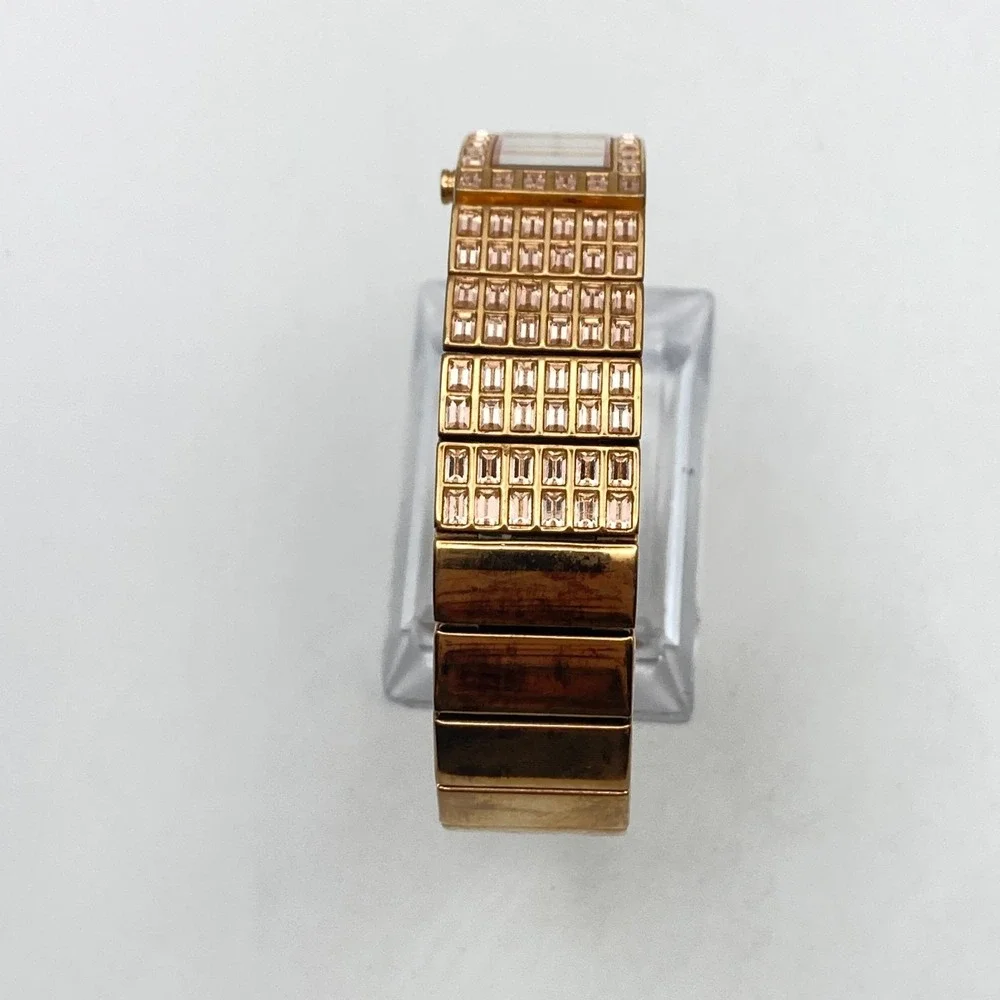 DKNY Women's Tank Watch 18mm Rose Gold Tone Champaign Crystals New Battery 7.25